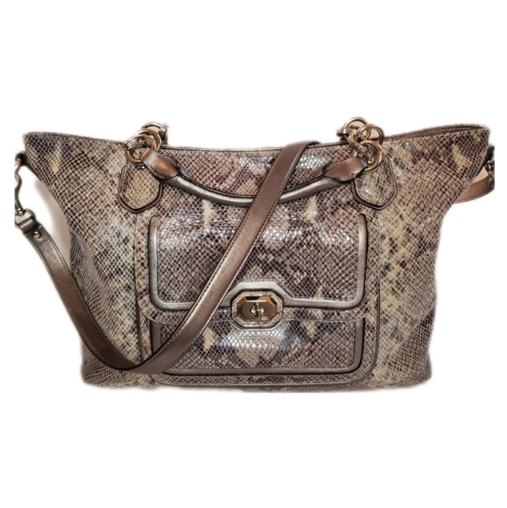 COACH Campbell Exotic Pythom Embossed Gray Leather Izzy Fashion Satchel
